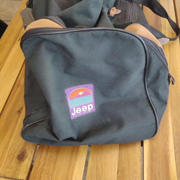Jeep Bags Vintage Jeep Duffle Bag Green Tan Zip Closure Adjustable